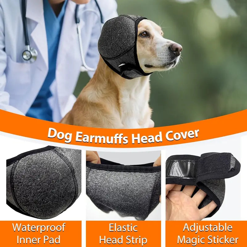 Dog Calming Ear Wrap Hoodie, Soft Waterproof Noise-Reducing Ear Muffs for Bathing, Grooming, Travel, Fireworks, and Everyday Comfort