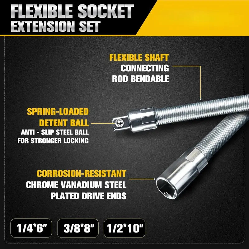 1/2 Inch 35cm Flexible Socket Ratchet Wrench Extension Set – Bendable Shaft Connecting Rod for Automotive Repair, Home Maintenance & Tight-Space Applications