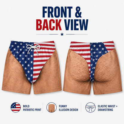 🏖️🇺🇸 Funny Patriotic Men's Swim Trunks – Freedom & Chill Summer Beach Shorts