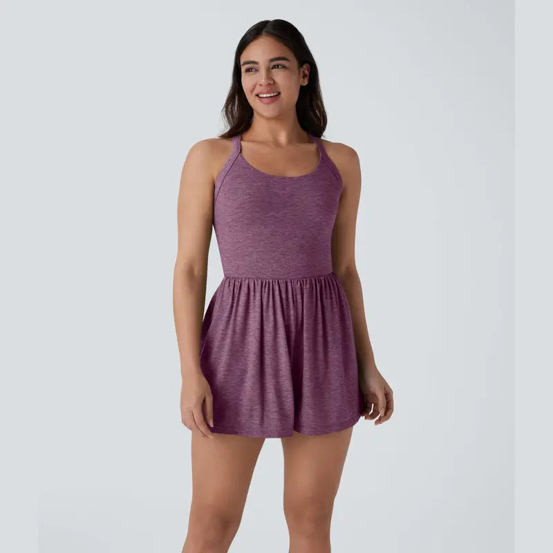 Women's Backless 2-in-1 Pocket Romper with Built-In Shorts