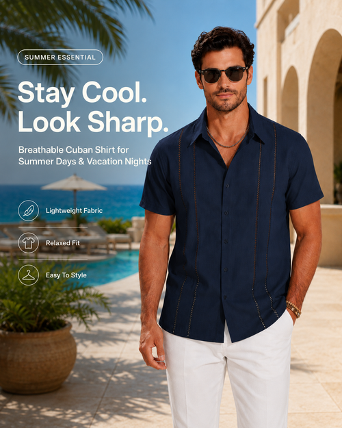 🔥Men's V-Neck Linen Guayabera Shirt