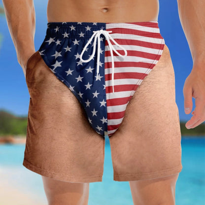 🏖️🇺🇸 Funny Patriotic Men's Swim Trunks – Freedom & Chill Summer Beach Shorts