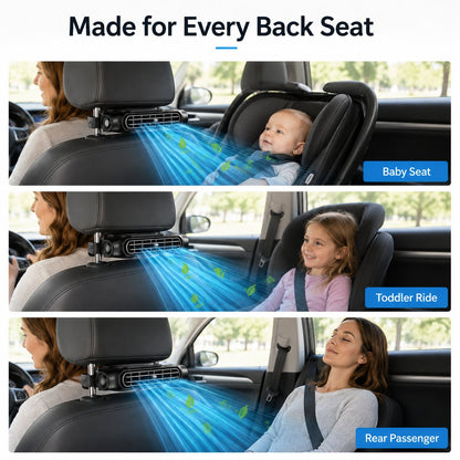 🚗 3000mAh Rechargeable Cordless Car Seat Cooling Fan with 3-Speeds