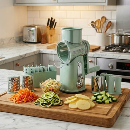 Rotary Cheese Grater with Handle, 5 Well-Designed Blades, Strong Suction Cup Base, Kitchen Utensils Vegetable Slicer Dicer Fruit Vegetable Slicer Gadgets Kitchen