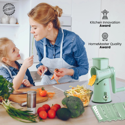 Rotary Cheese Grater with Handle, 5 Well-Designed Blades, Strong Suction Cup Base, Kitchen Utensils Vegetable Slicer Dicer Fruit Vegetable Slicer Gadgets Kitchen