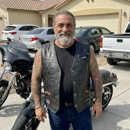 🦅 Genuine Leather Biker Vest – Eagle & American Patches