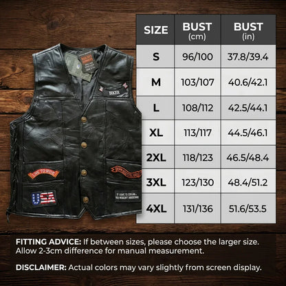 🦅 Genuine Leather Biker Vest – Eagle & American Patches