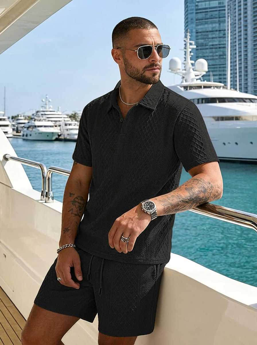 Men's 2 Pieces Outfits Casual Polo Shirt and Shorts Set