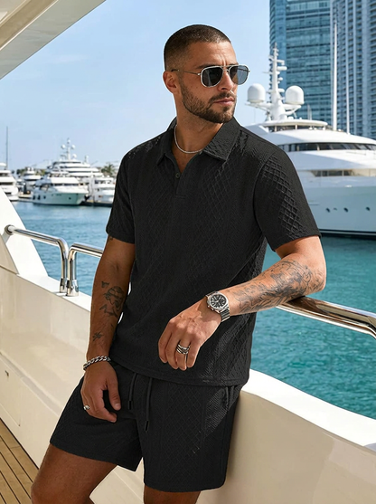 Men's 2 Pieces Outfits Casual Polo Shirt and Shorts Set