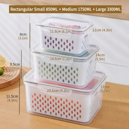 🥗 3PCS Stackable Fridge Produce Saver Containers with Removable Colander – Airtight Food Storage Boxes for Fruits, Vegetables & Meal Prep