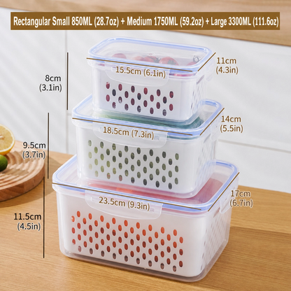 🥗 3PCS Stackable Fridge Produce Saver Containers with Removable Colander – Airtight Food Storage Boxes for Fruits, Vegetables & Meal Prep